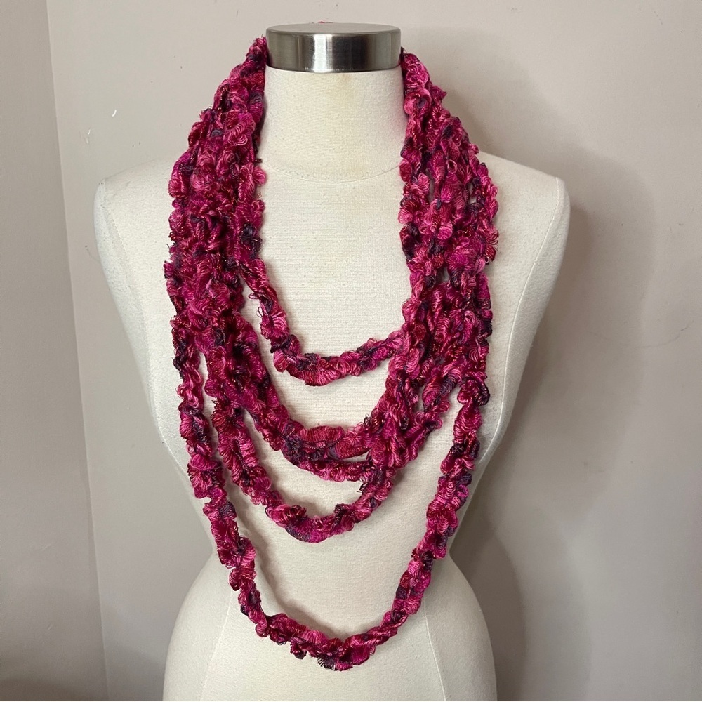 HANDMADE Crochet Infinity Scarf Metallic Rose Red - Picture 2 of 4